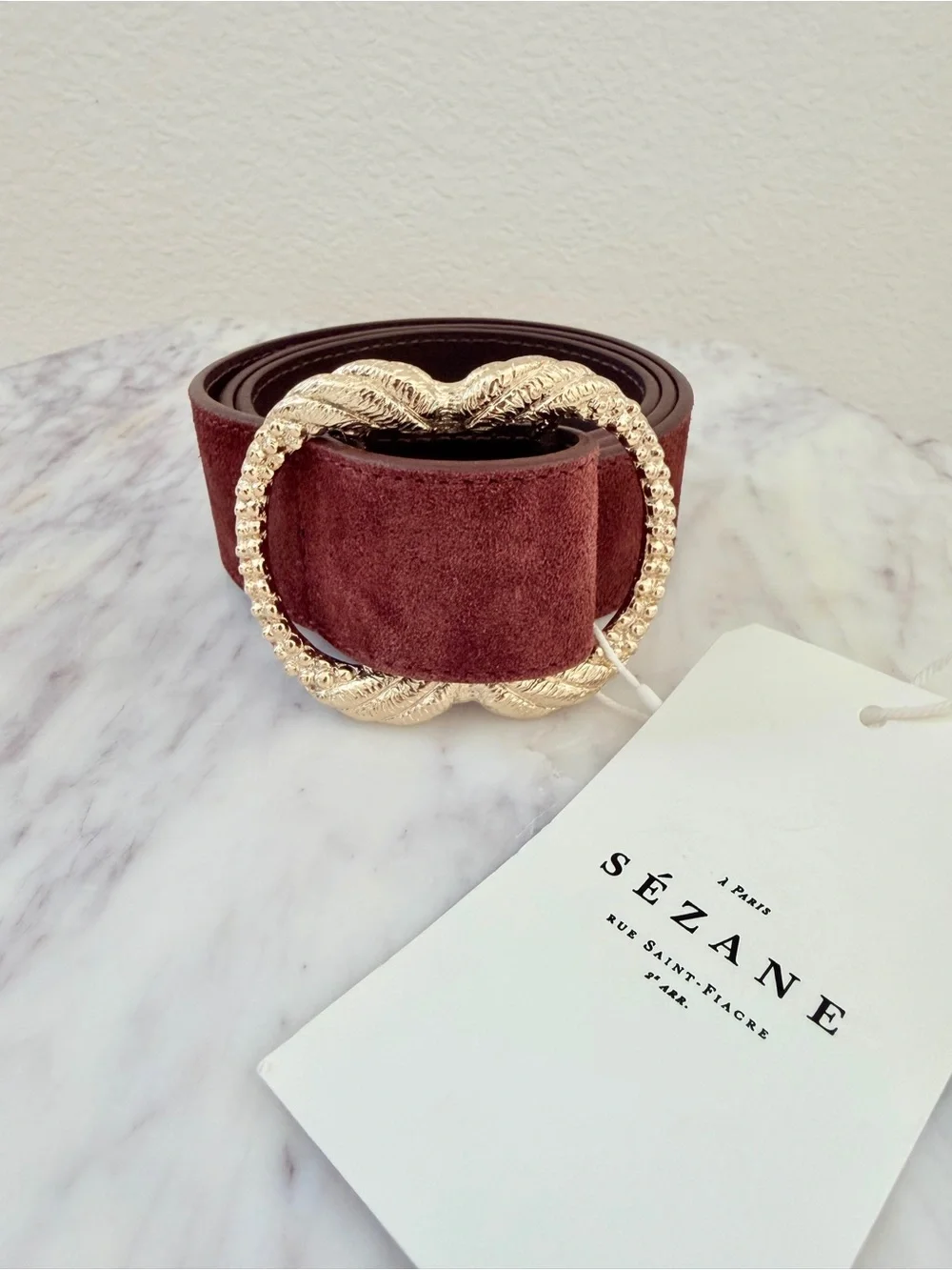 ♥️ SÉZANE Artemis Belt Mahogany Reddish Brown Suede Leather 80